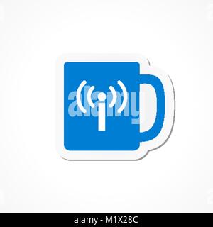 Internet logotype design. Blue cup sticker with wireless internet logo icon Stock Vector
