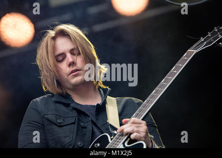 The English alternative rock band Nothing but Thieves performs a live concert at the Norwegian music festival Bergenfest 2016. Here guitarist Joe Langridge-Brown is seen live on stage. Norway, 16/06 2016. Stock Photo