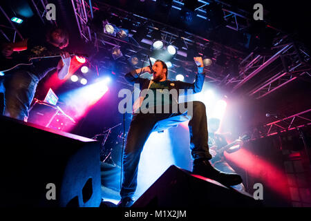 Norway, Bergen - October 06, 2017. The Norwegian metal band Once Awake performs a live concert at Det Akademiske Kvarter in Bergen. Here vocalist Frode Hennoe is seen live on stage. (Photo credit: Gonzales Photo - Jarle H. Moe). Stock Photo