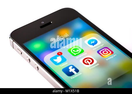 selection of social media apps on an iPhone mobile phone Stock Photo