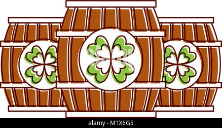 three wooden barrel drink clover Stock Vector