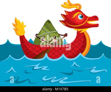 red dragon rice dumpling paddling sea festival Stock Vector