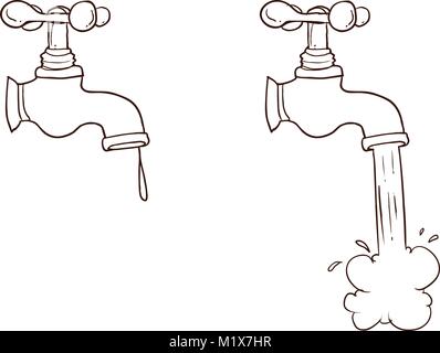 freehand drawn cartoon running faucet Stock Vector