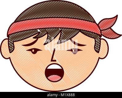 cartoon face chinese man talking unhappy Stock Vector