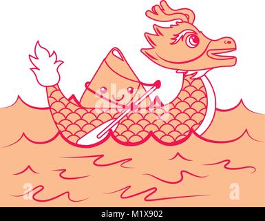 orange dragon  rice dumpling paddling sea festival Stock Vector