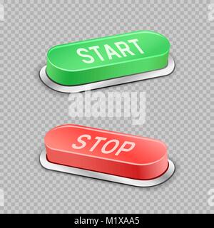 Start and stop large buttons with shadow on transparent background Stock Vector