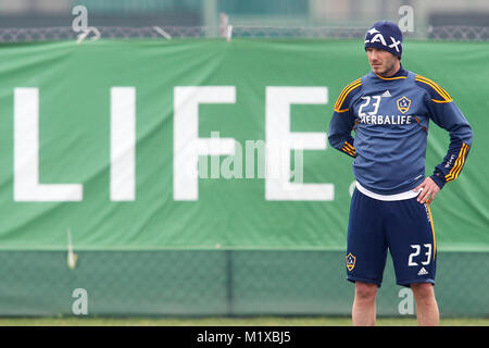 David Beckham of the Los Angeles Galaxy in training at the Home Depot Center, Carson, California. Stock Photo