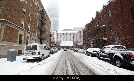 Snow covered streets, First Snow in Boston Stock Photo