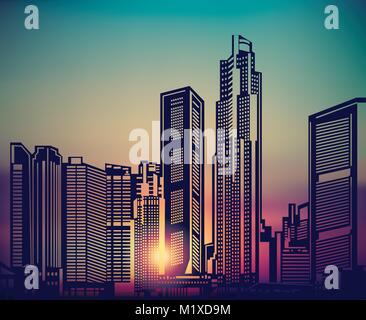 Abstract city landscape sunset sky. Stock Vector