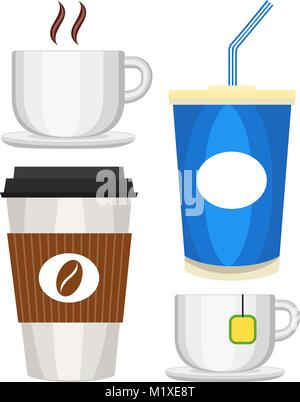 Colorful drink icon set poster. Coffee tea cola milkshake juice. Flat vector illustration for certificate banner sticker, badge sign, stamp, logo, ico Stock Vector