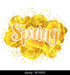 Spring background with fluffy yellow tulips. Beautiful realistic flowers and buds Stock Vector