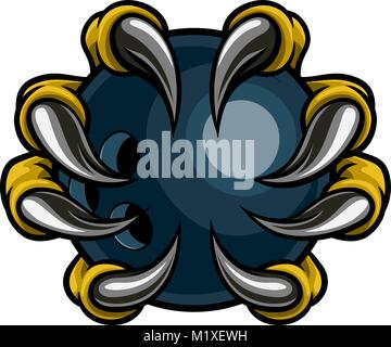 Monster animal claw holding Ten Pin Bowling Ball Stock Vector