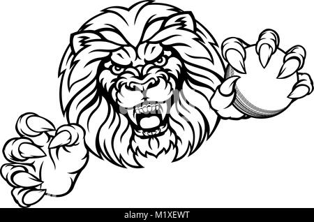 Lion Cricket Ball Sports Mascot Stock Vector