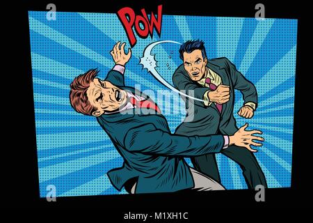 beating two fighting men, strong punch Stock Vector