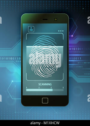 Smartphone with biometric access features. 3D illustration. Stock Photo