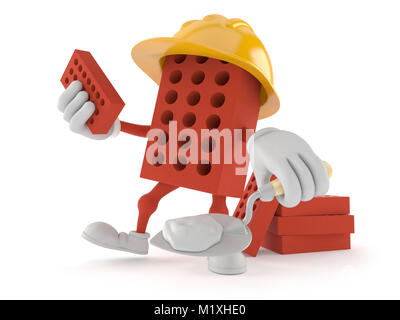 Brick character with trowel isolated on white background Stock Photo