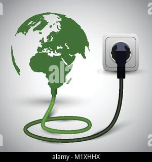 Vector illustration of earth globe with power cable Stock Vector