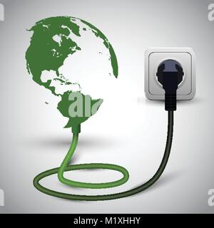 Vector illustration of earth globe with power cable Stock Vector