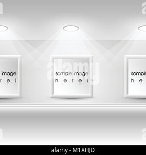 Gallery Interior with empty frames on wall Stock Vector