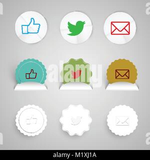 Share buttons made of paper, vector Stock Vector