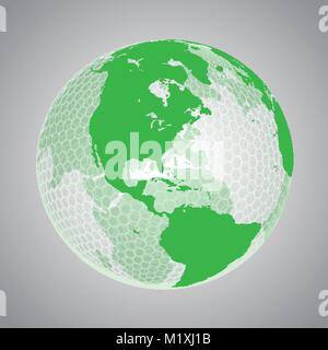 Green earth with hexagon net Stock Vector