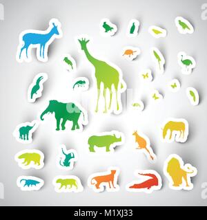 Zoo sticker animals collection, vector Stock Vector