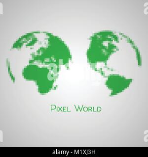 Earth pixel art. Pixelated planet. Vector illustration Stock Vector Art