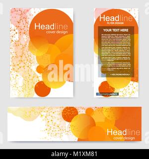 Set flyer, brochure size A4 template,banner. Molecular structure with connected lines and dots. Scientific pattern atom DNA with elements for magazine, leaflet, cover, poster design. Stock Vector