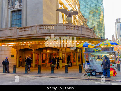 New York City, New York, USA, Jan 2018, food cart vendor by Grand Central Terminal Stock Photo