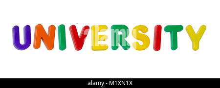 The word 'university' made up from coloured plastic letters Stock Photo