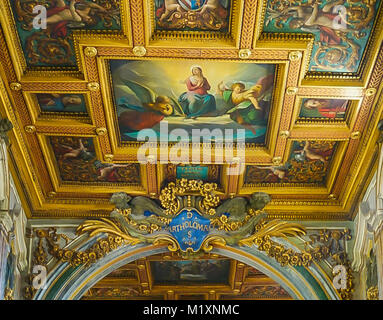 ROME , ITALY- OCTOBER 10, 2017: The Interior of the Basilica of St Bartholomew on Tiber Island