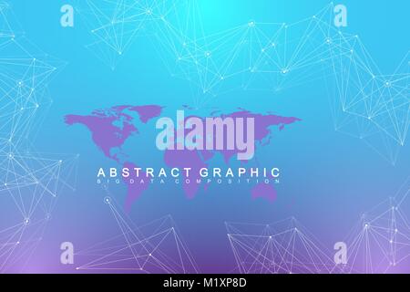 Political World Map with global technology networking concept. Digital data visualization. Lines plexus. Big Data background communication. Scientific vector illustration Stock Vector