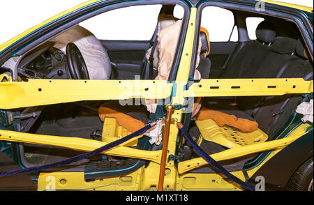 Car Crash Test Car with opened air bags Stock Photo