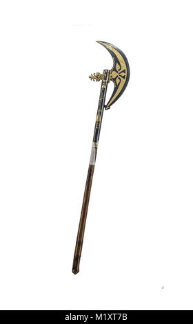 Ancient halberd or war ax on a white background. Stock Photo
