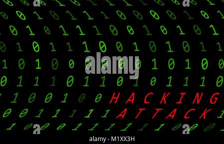 binary background with hacking attack sign on black background Stock Vector