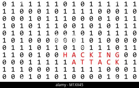 binary background with hacking attack sign on white background Stock Vector