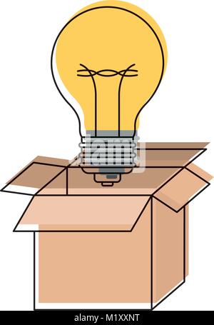 cardboard box and light bulb in watercolor silhouette Stock Vector