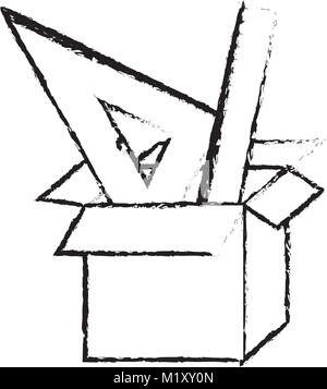 cardboard box and rulers set in black blurred contour Stock Vector