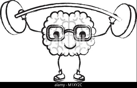 cartoon with glasses train the brain with calm expression in black blurred contour Stock Vector