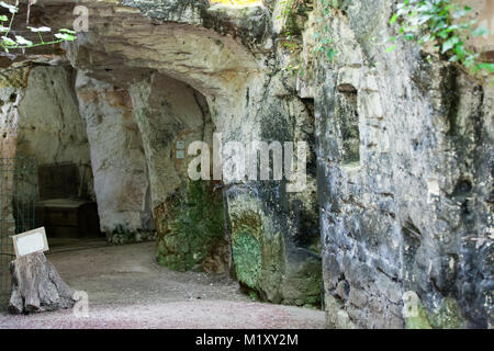 the homestead of troglodytes forged in the rock near Saumur Stock Photo