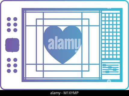 digitizer tablet with colours palette and heart design in degraded purple to blue contour Stock Vector