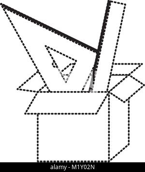 cardboard box and rulers set in black dotted contour Stock Vector