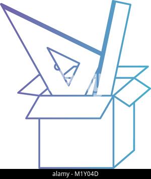 cardboard box and rulers set in degraded purple to blue contour Stock Vector