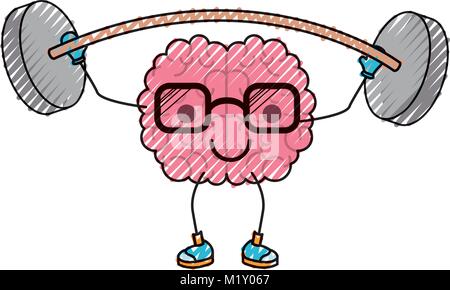 cartoon with glasses train the brain with calm expression in colored crayon silhouette Stock Vector