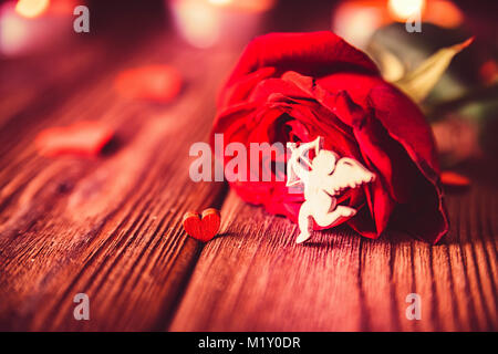 Valentine's day background with rose, candles Stock Photo