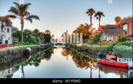 The Carroll Canal photographed by Aurelia Dumont Photography at sunrise in the iconic Venice Canals Historic District in Venice Beach, CA 90291. Stock Photo