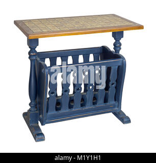 Vintage Furniture: Wooden blue magazine rack side table isolated on white background including clipping path Stock Photo