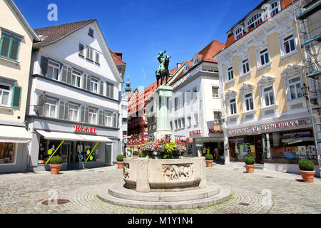 ESSLINGEN AM NECKAR, GERMANY - 18 JULY: Postman Michel Fountain (Postmichelbrunnen) on street Innere Brücke in Esslingen am Neckar, near Stuttgart, Ge Stock Photo