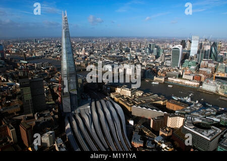 Aerial view of The City of London, the River Thames and the Shard. Stock Photo