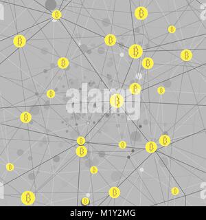 Digital Bitcoin Financial System. Crypto Coin Connection Stock Vector